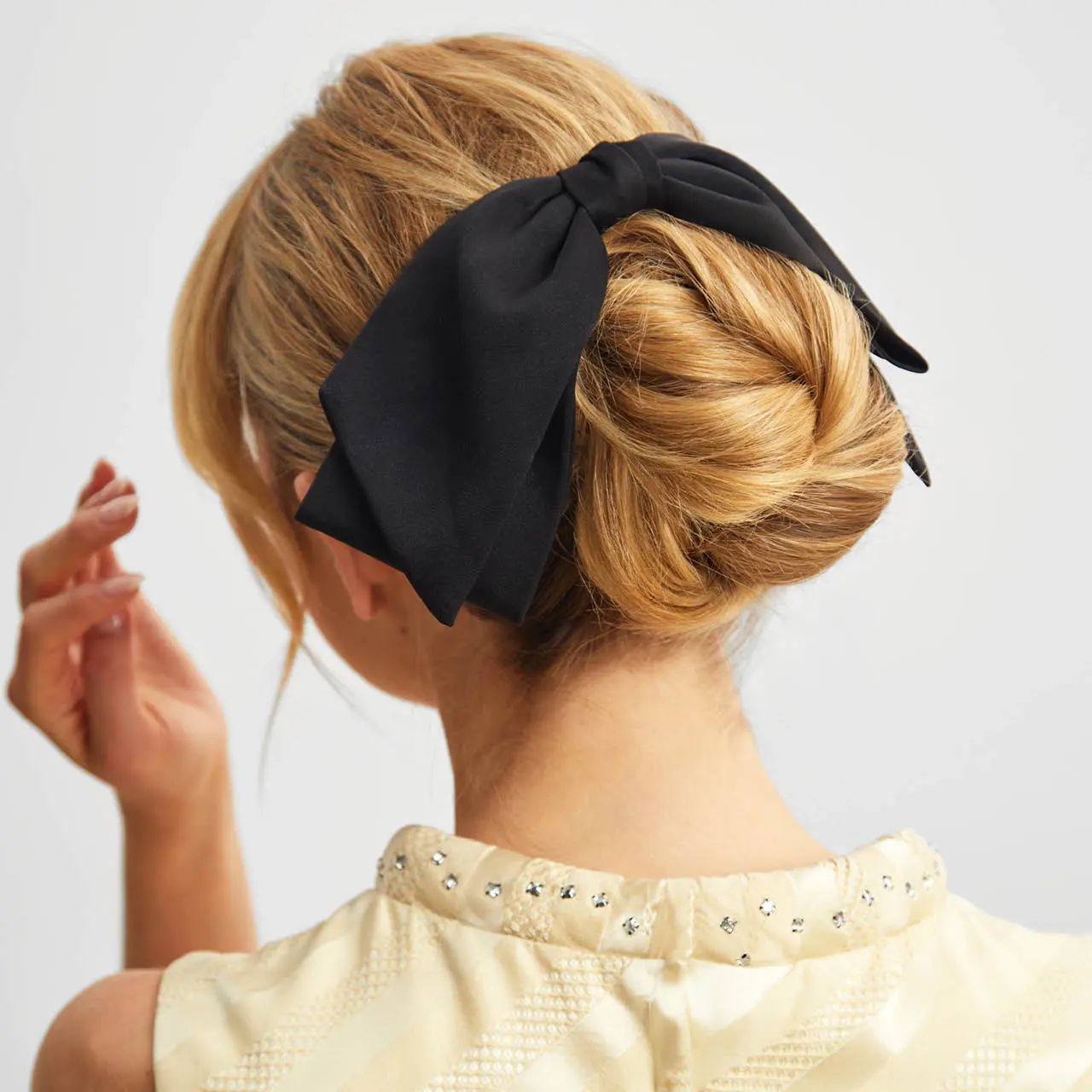 Black Bow Clip Made with Recycled Fabric - Image 3