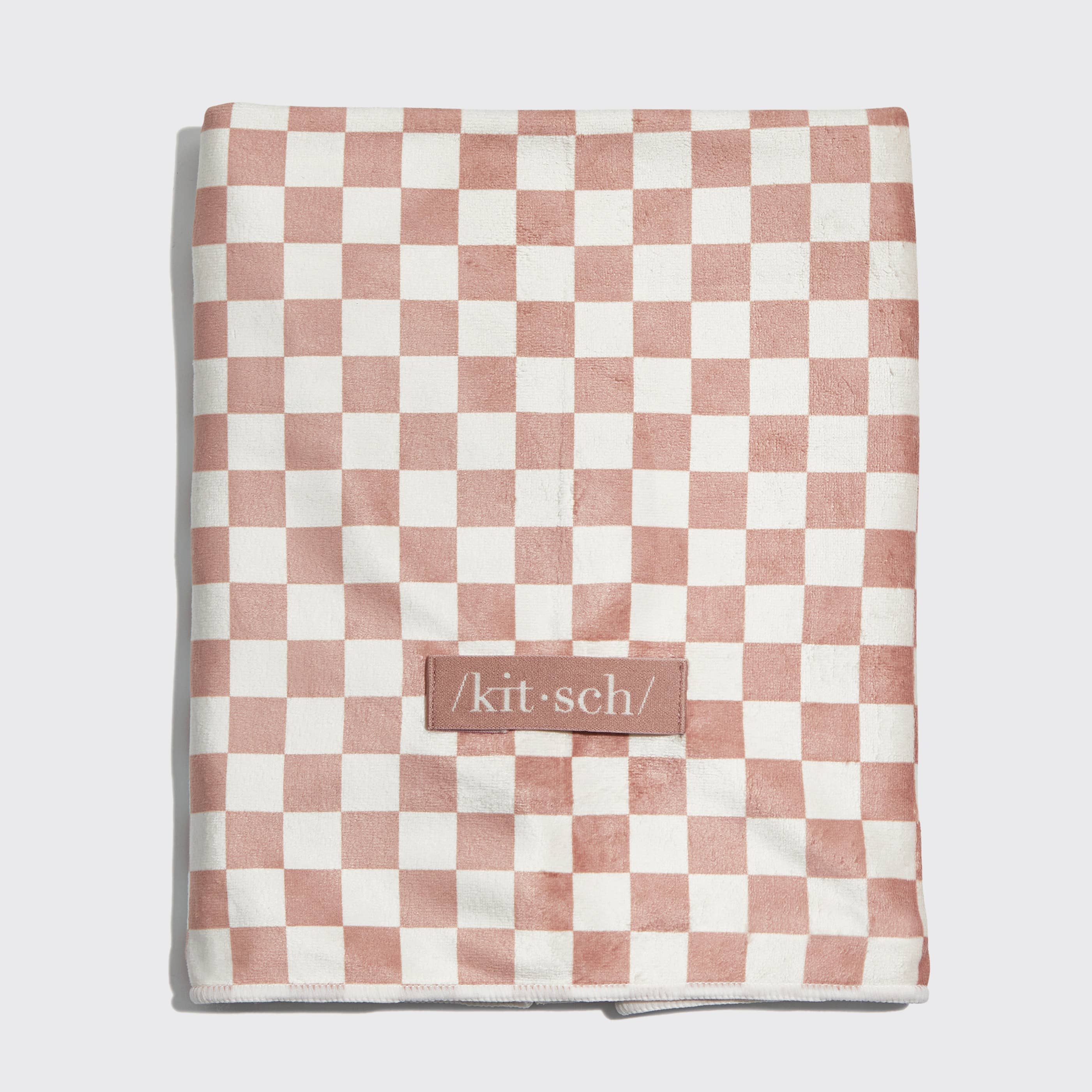 Extra Large Quick-Dry Hair Towel Wrap- Terracotta Checker - Image 4