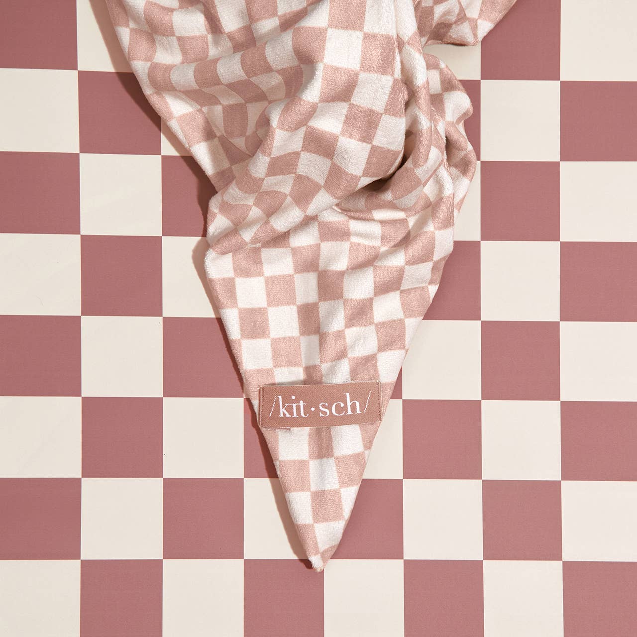 Extra Large Quick-Dry Hair Towel Wrap- Terracotta Checker - Image 5