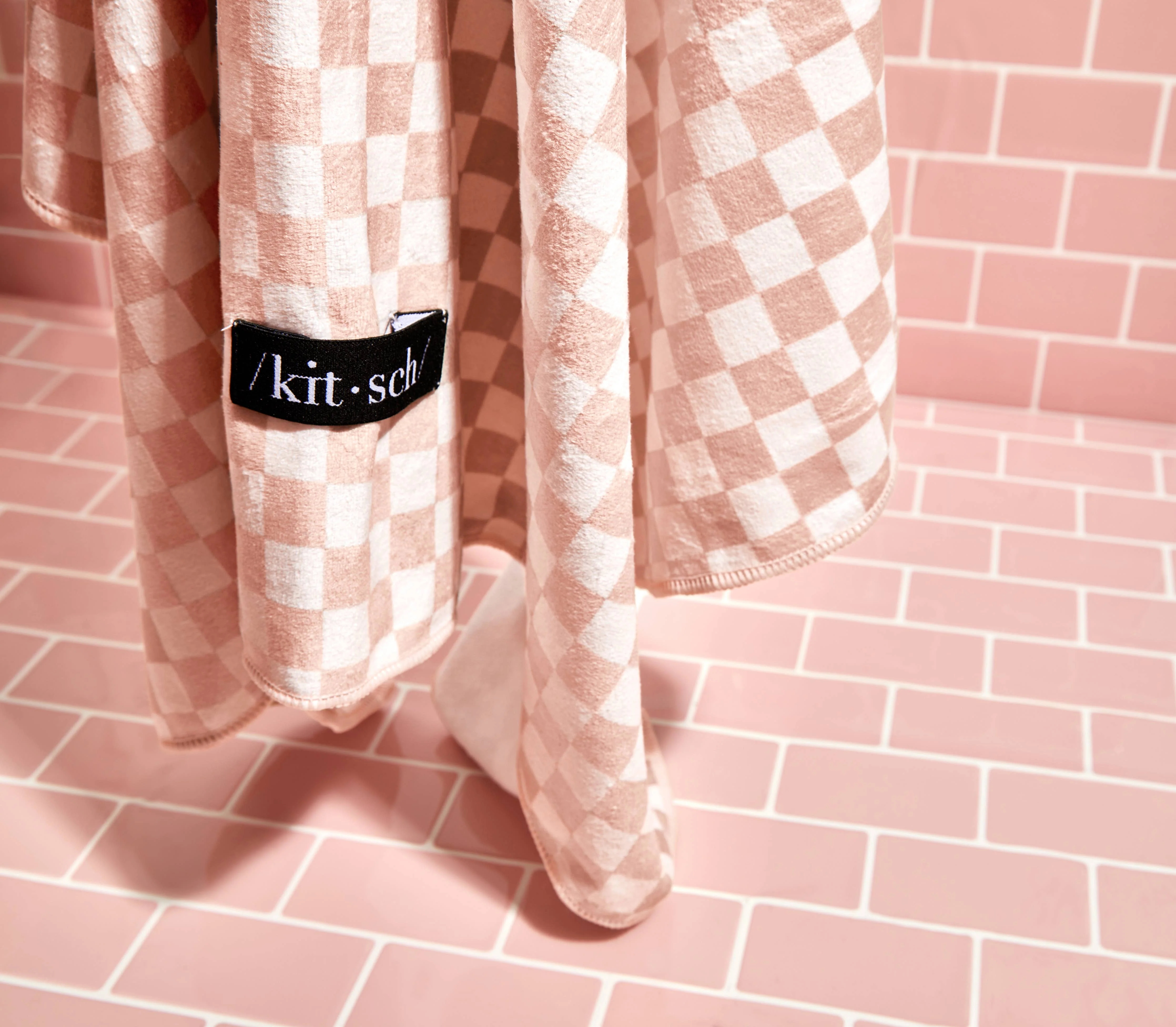 Extra Large Quick-Dry Hair Towel Wrap- Terracotta Checker - Image 7
