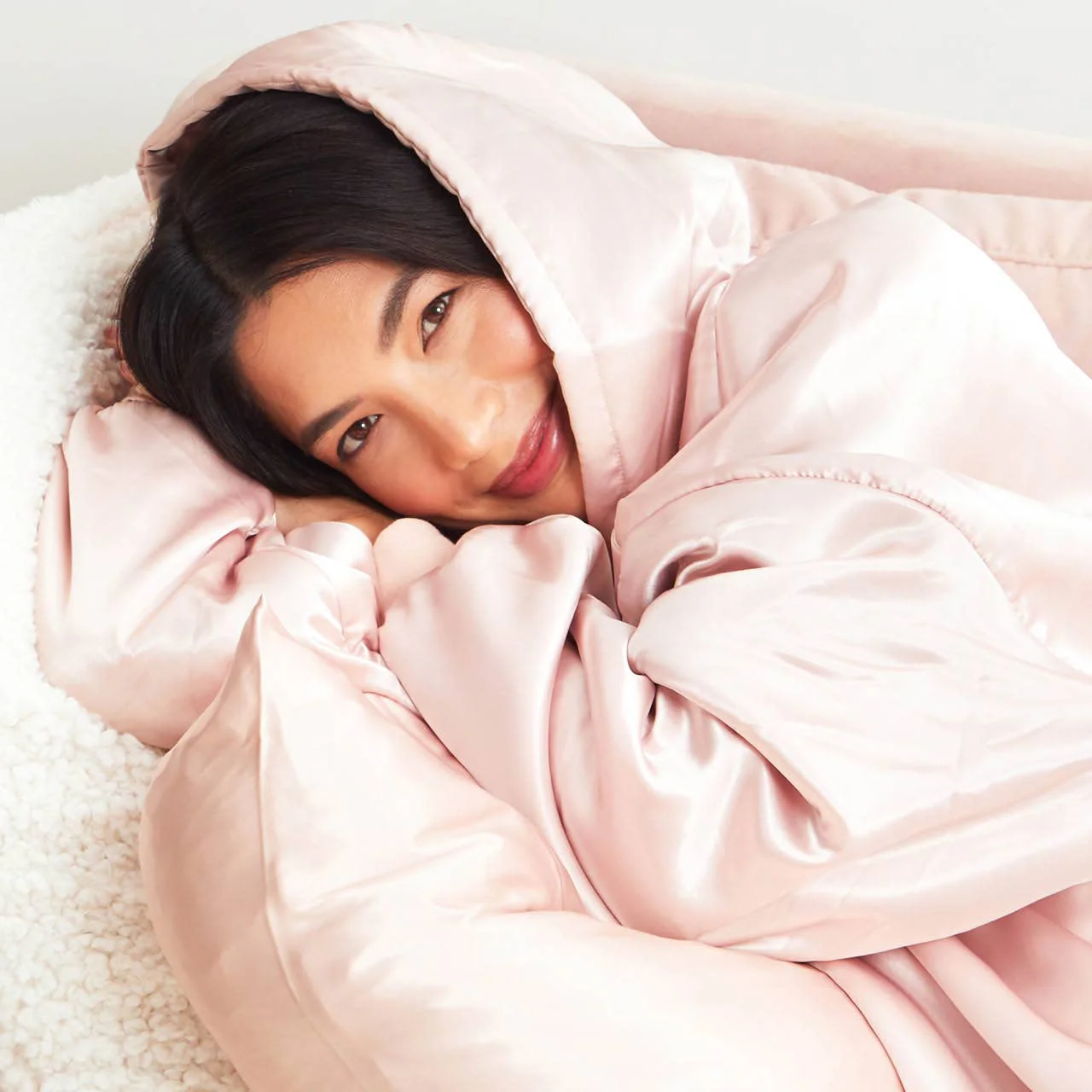 Glazey Satin Hoodie - Blush - Image 11