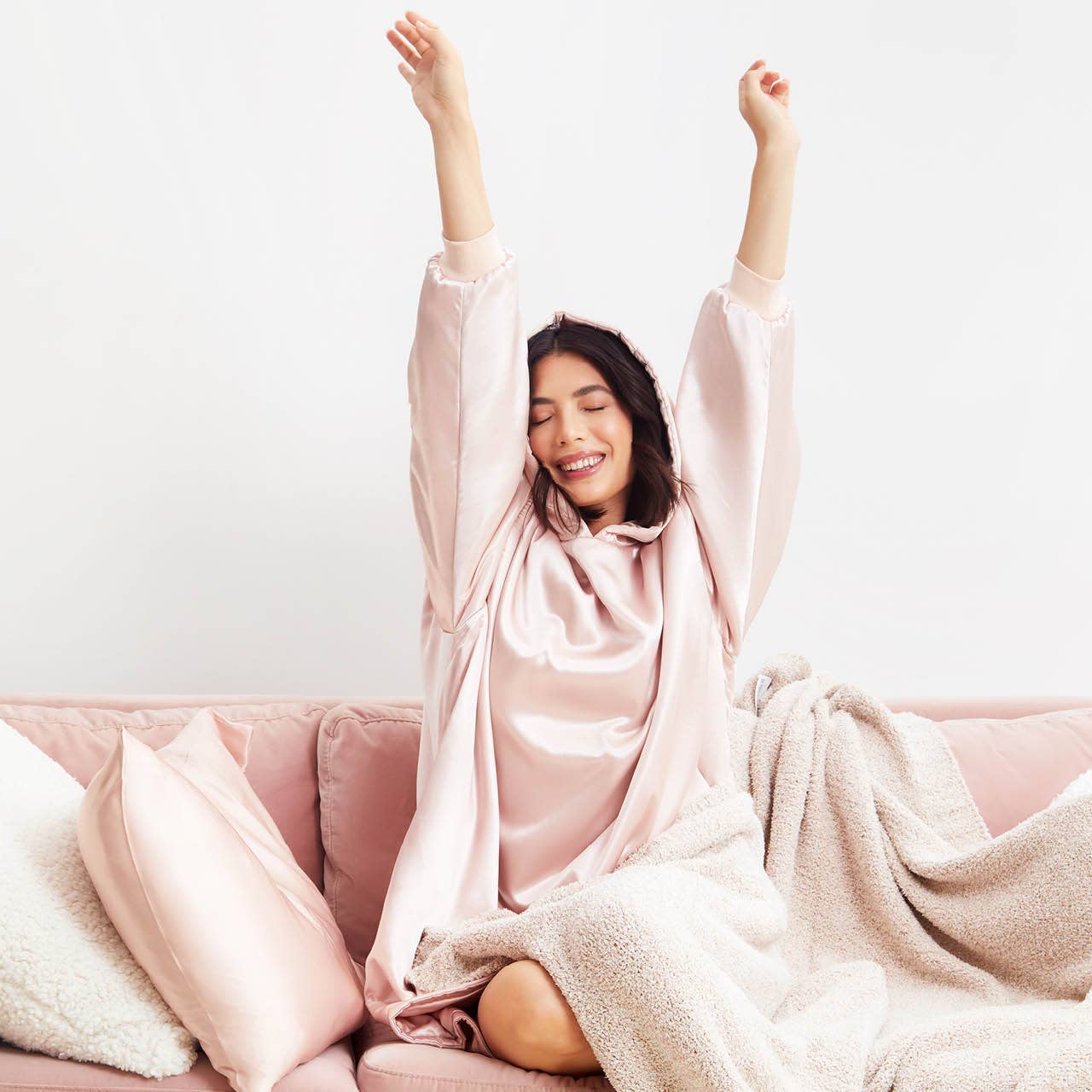 Glazey Satin Hoodie - Blush - Image 3