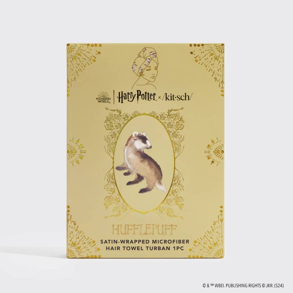 Harry Potter x Kitsch Satin-Wrapped Hair Towel - Hufflepuff - Image 4