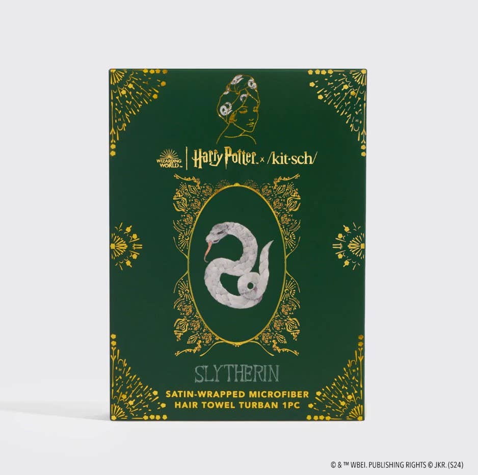 Harry Potter x Kitsch Satin-Wrapped Hair Towel - Slytherin - Image 3