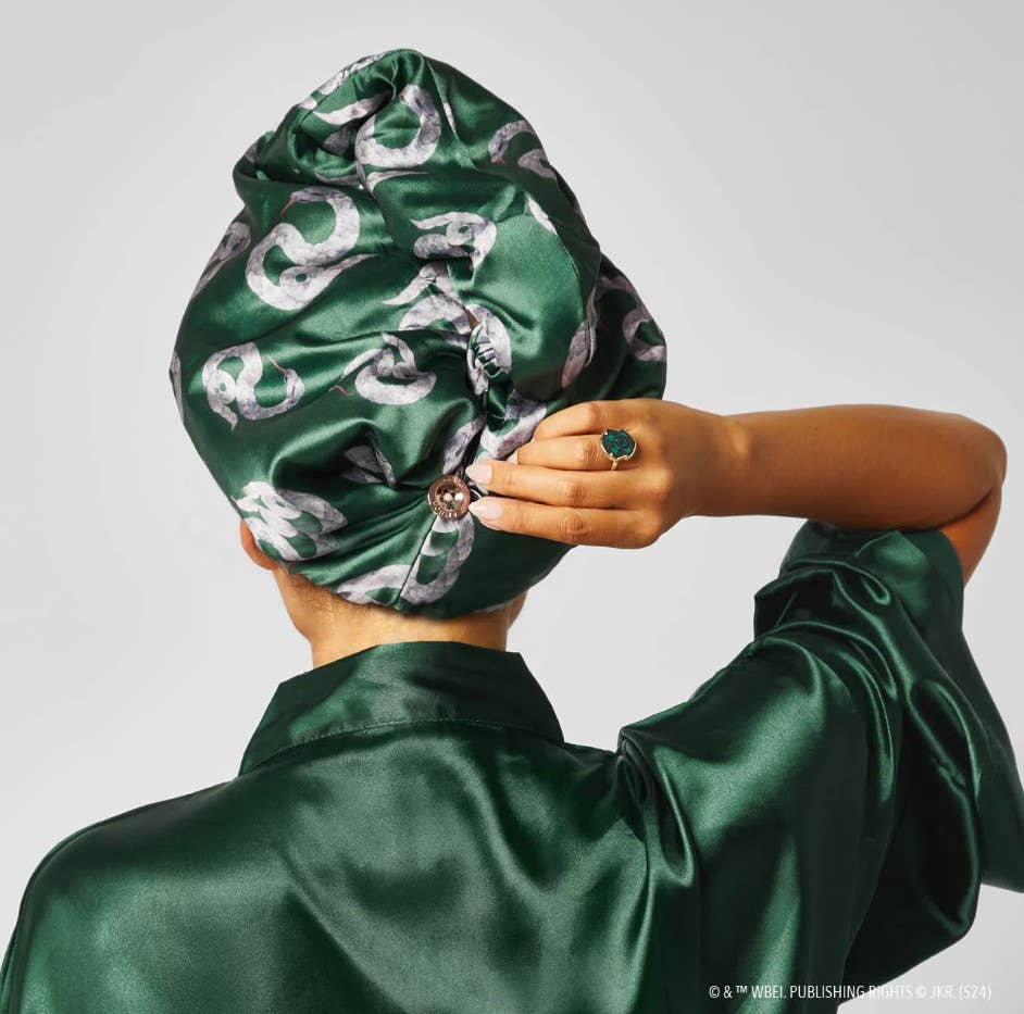 Harry Potter x Kitsch Satin-Wrapped Hair Towel - Slytherin - Image 4