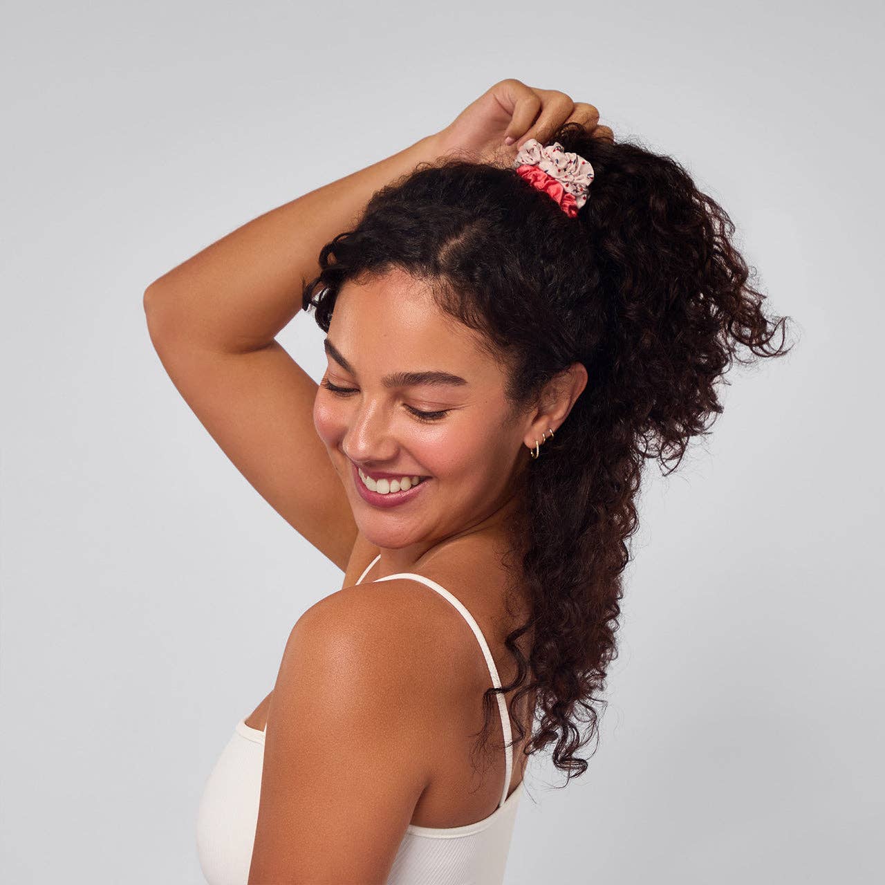 Ruched Satin Scrunchies 5pc Set - Assorted Cherry Blossom - Image 2