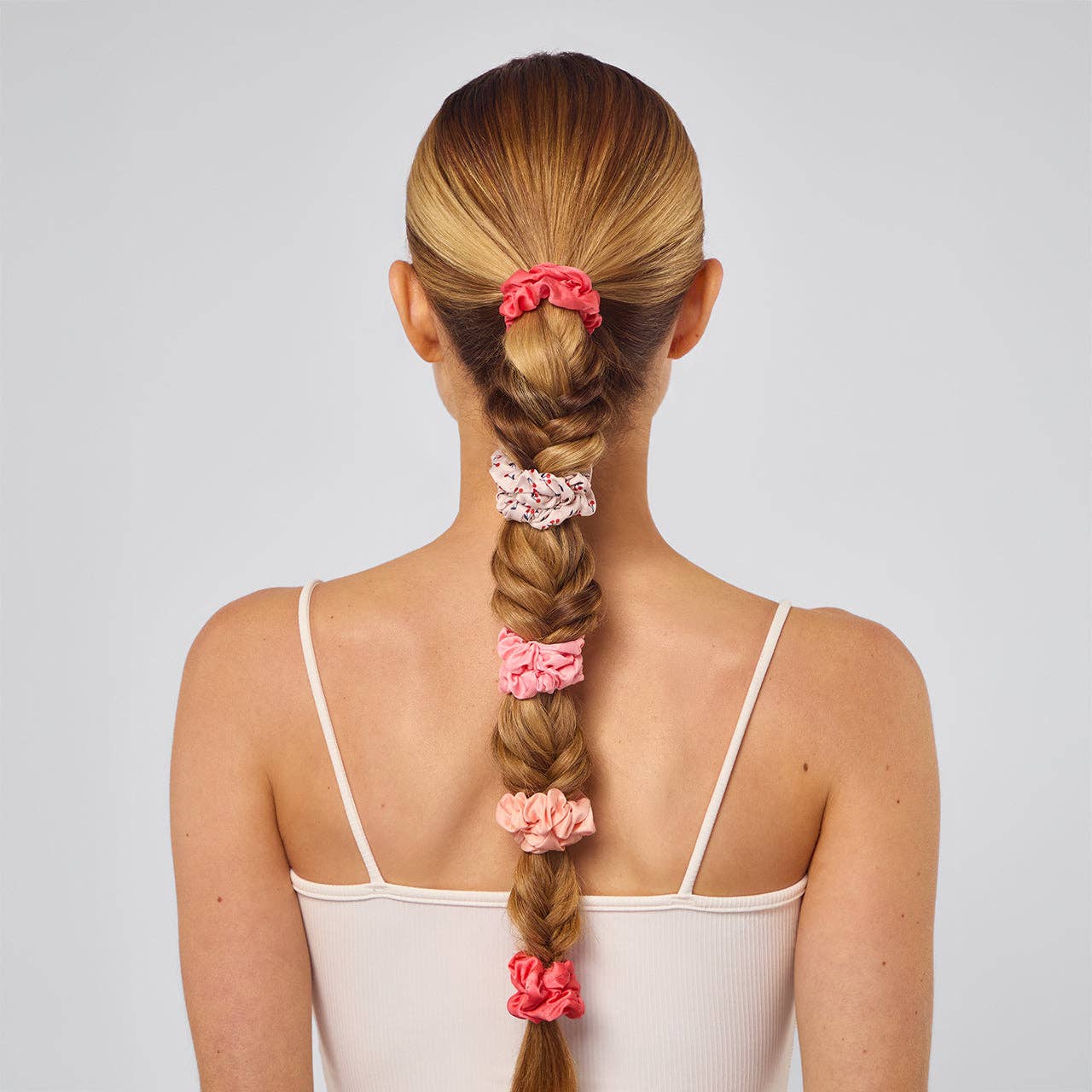 Ruched Satin Scrunchies 5pc Set - Assorted Cherry Blossom - Image 3