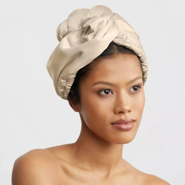 Satin-Wrapped Hair Towel - Champagne - Image 2